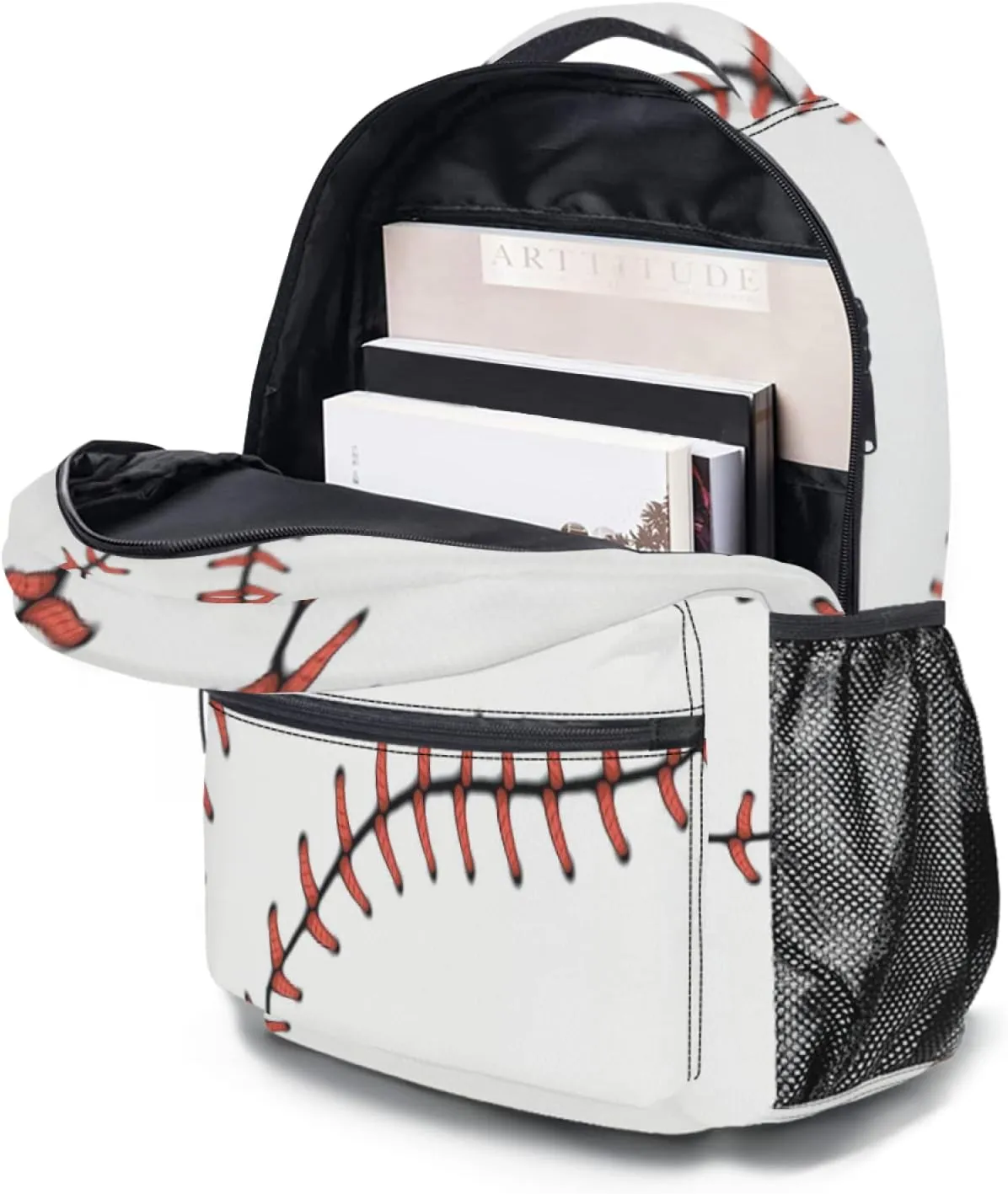 Giwawa Baseball School Bag for Kids, Softball Red Stitching Print Backpack Sport Bookbag for Boys Girls Students Laptop Travel, Adjustable Shoulder Strap & Multiple Pockets