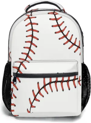 Giwawa Baseball School Bag for Kids, Softball Red Stitching Print Backpack Sport Bookbag for Boys Girls Students Laptop Travel, Adjustable Shoulder Strap & Multiple Pockets