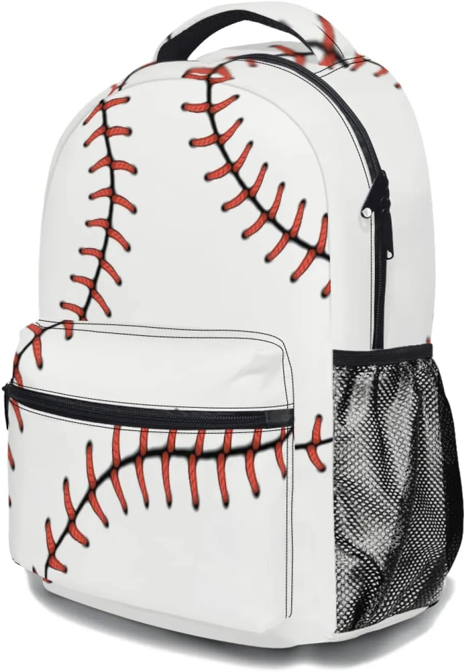 Giwawa Baseball School Bag for Kids, Softball Red Stitching Print Backpack Sport Bookbag for Boys Girls Students Laptop Travel, Adjustable Shoulder Strap & Multiple Pockets