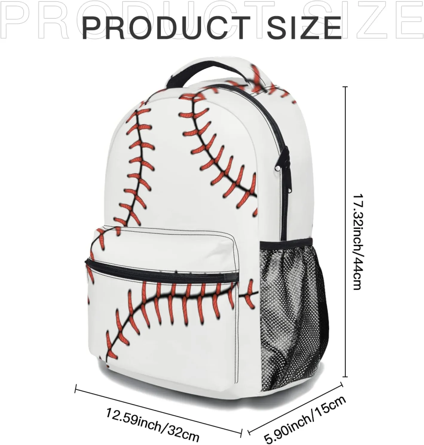 Giwawa Baseball School Bag for Kids, Softball Red Stitching Print Backpack Sport Bookbag for Boys Girls Students Laptop Travel, Adjustable Shoulder Strap & Multiple Pockets