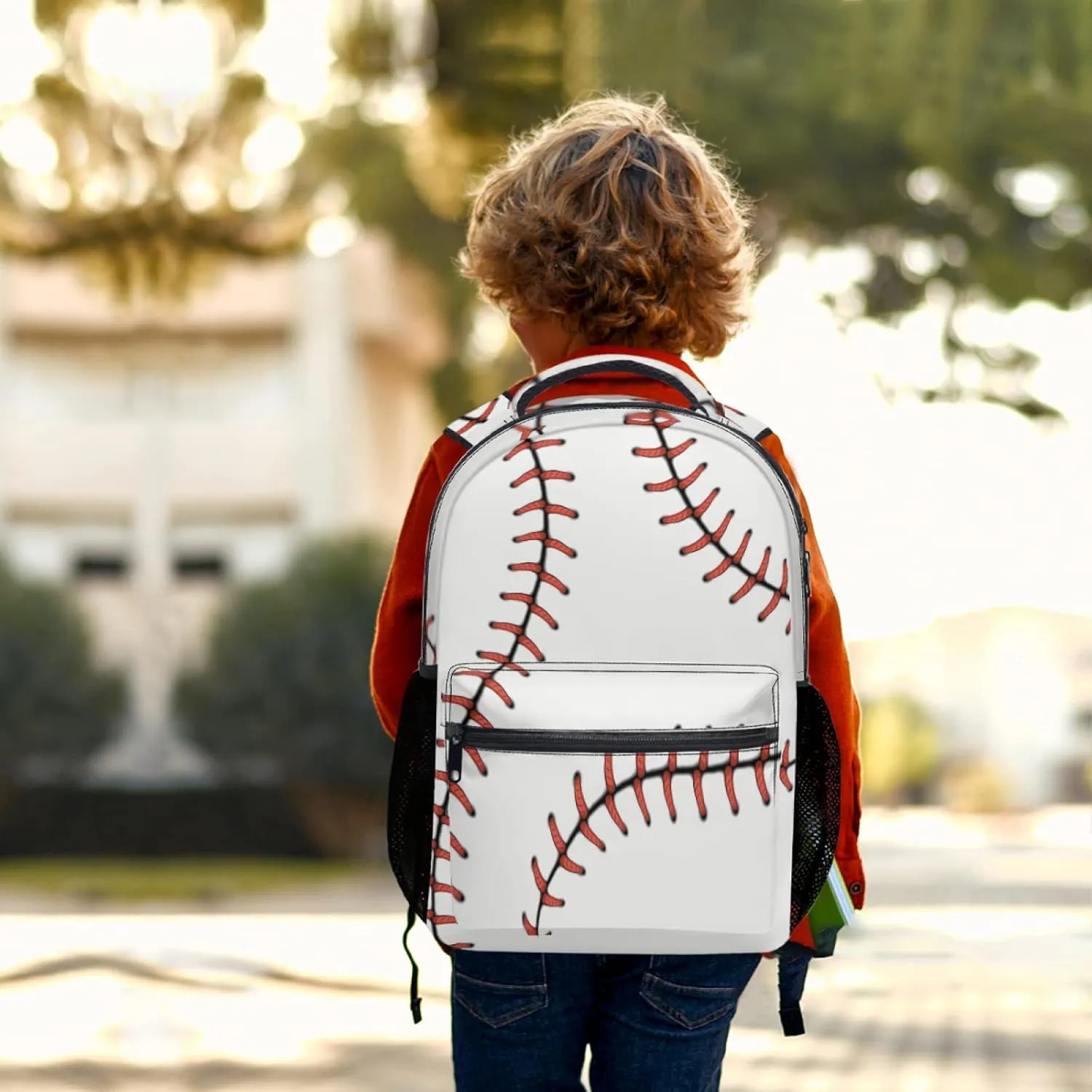 Giwawa Baseball School Bag for Kids, Softball Red Stitching Print Backpack Sport Bookbag for Boys Girls Students Laptop Travel, Adjustable Shoulder Strap & Multiple Pockets