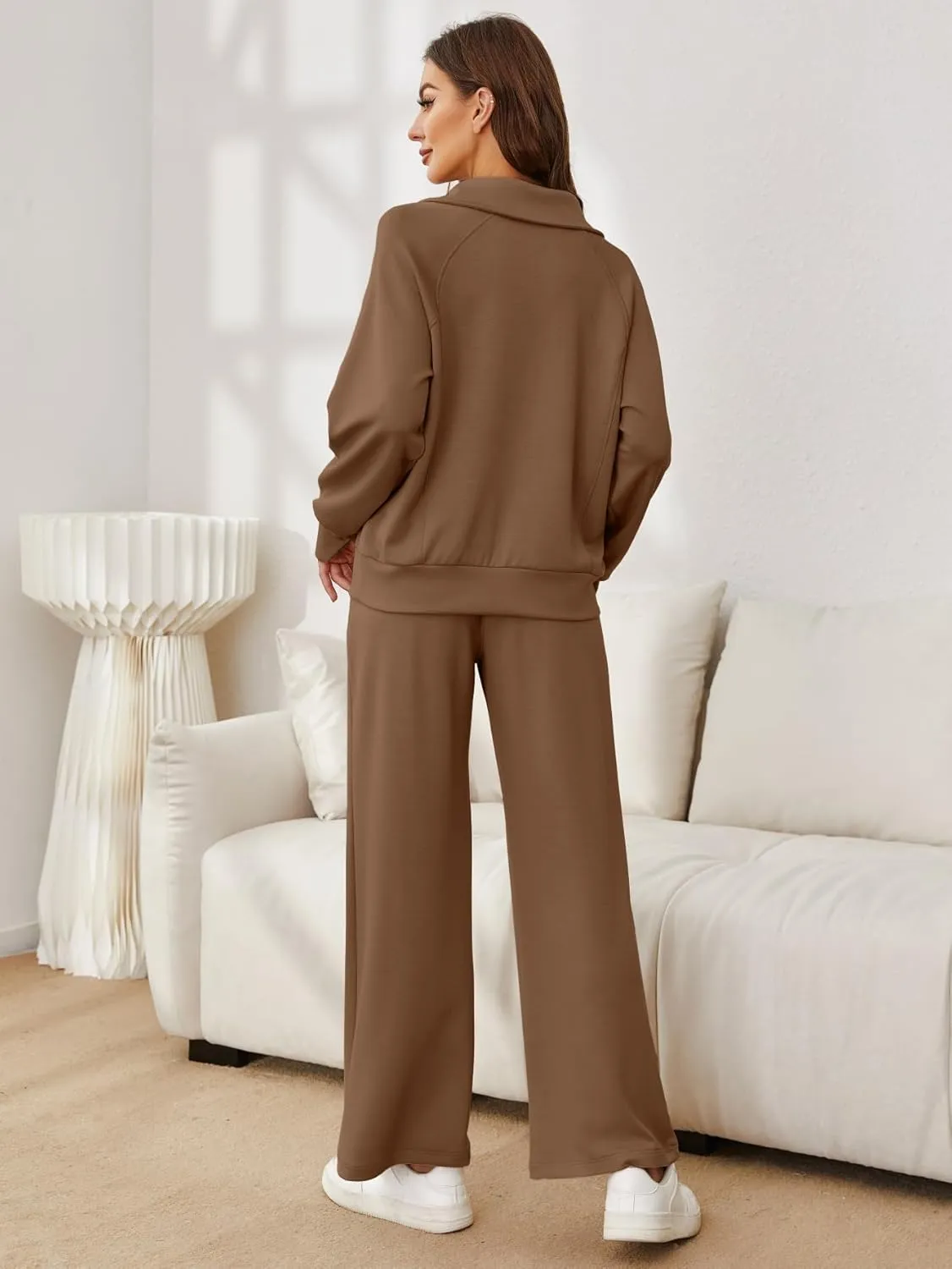 Glamaker Womens 2 Piece Outfits Sweatsuit Set Oversized Half Zip Sweatshirt Wide Leg Sweatpants Lounge Set Tracksuit