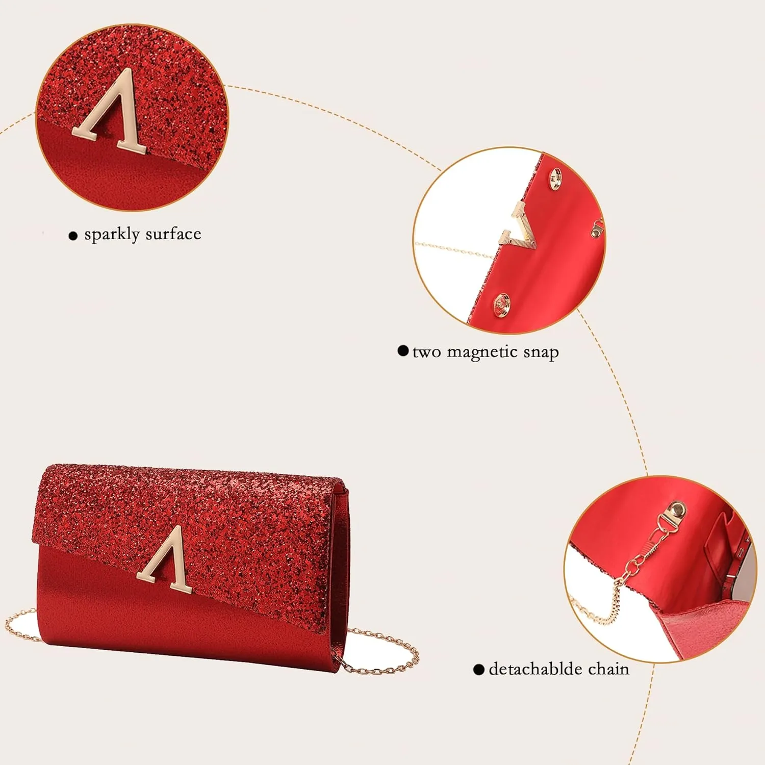 Glitter Evening Clutch Purse for Women Sparkly Shiny Handbag Ladies Wedding Prom Purse with Detachable Chain 4 Pieces Rhinestone Jewelry Set