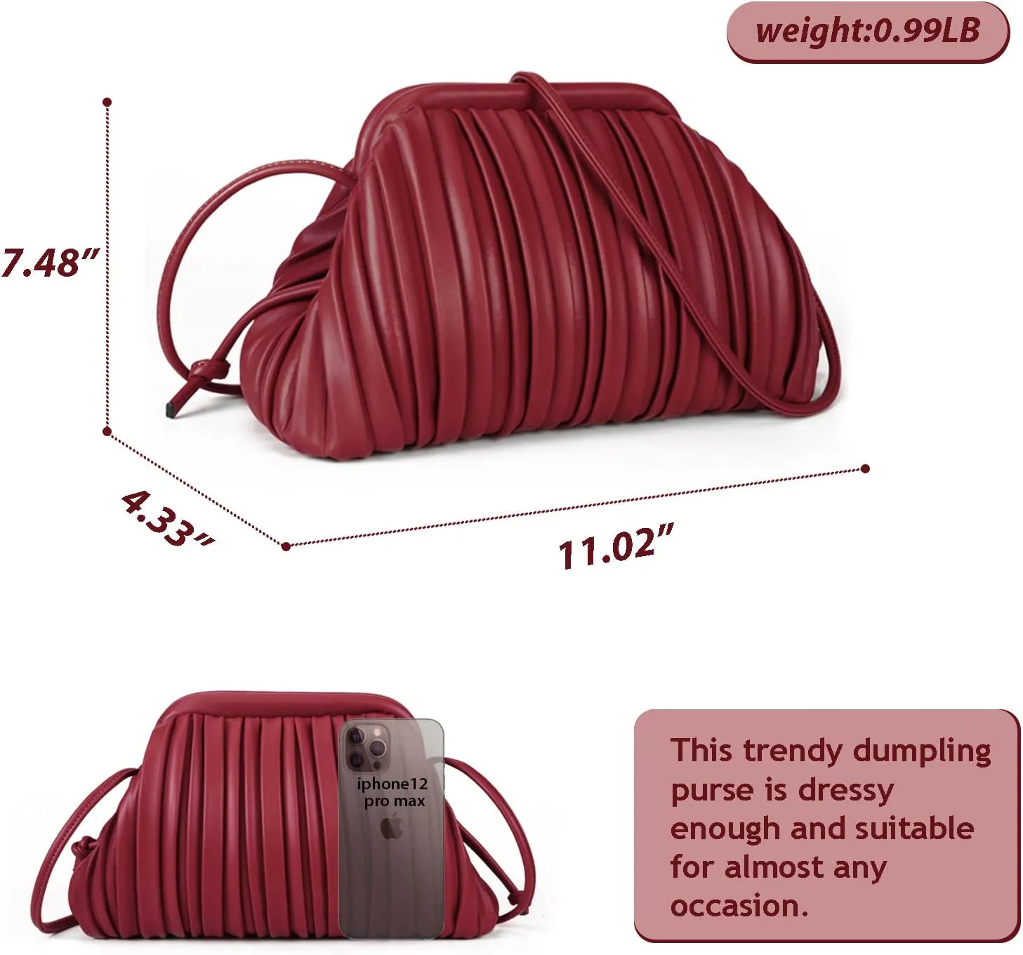 GLITZALL Clutch Purse and Dumpling Bag for Women,Designer Cloud Handbag and Ruched Bag with Detachable Shoulder Strap