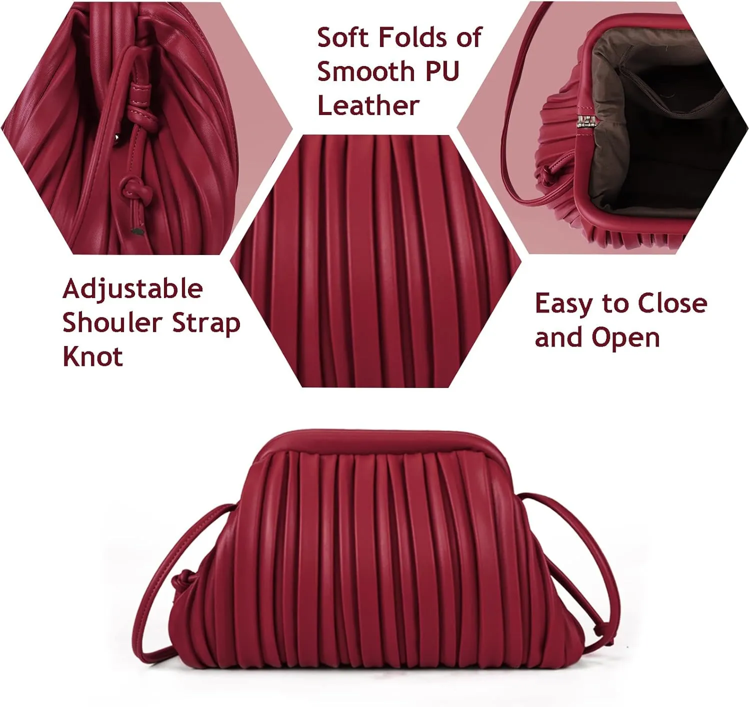 GLITZALL Clutch Purse and Dumpling Bag for Women,Designer Cloud Handbag and Ruched Bag with Detachable Shoulder Strap