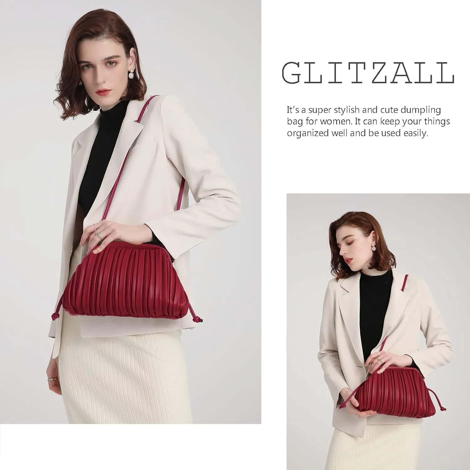 GLITZALL Clutch Purse and Dumpling Bag for Women,Designer Cloud Handbag and Ruched Bag with Detachable Shoulder Strap