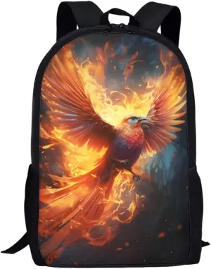 GLUDEAR Cool Animal Graphics Backpack Boy Girl Daypack Bookbag Backpack Adjustable Shoulder Bag,Fire Phoenix Bird