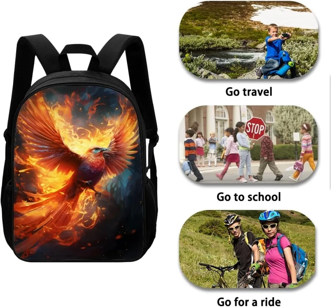 GLUDEAR Cool Animal Graphics Backpack Boy Girl Daypack Bookbag Backpack Adjustable Shoulder Bag,Fire Phoenix Bird
