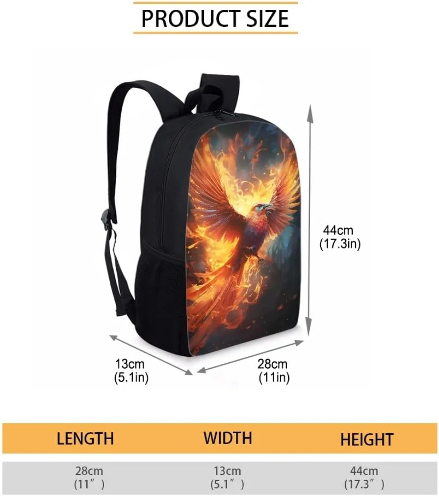 GLUDEAR Cool Animal Graphics Backpack Boy Girl Daypack Bookbag Backpack Adjustable Shoulder Bag,Fire Phoenix Bird