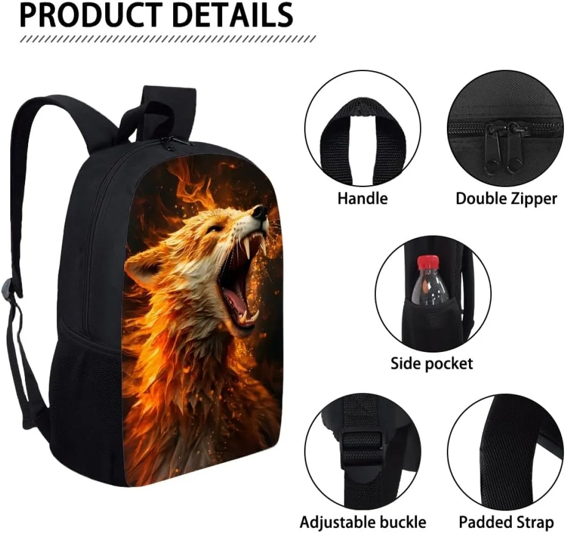 GLUDEAR Cool Graphics Backpack Boy Girl Daypack Bookbag Backpack Adjustable Shoulder Bag,Fire Fox