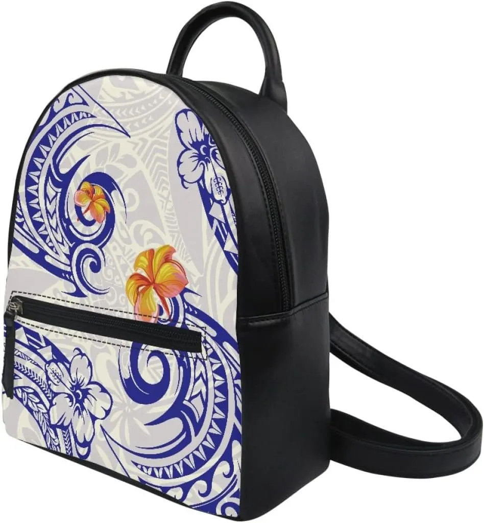 GLUDEAR Polynesian Flower Printed Backpack for Womens Girls Small Daypack Shoulder Bag Casual Travel Bookbag,Blue Polynesian Hibiscus Flower,OneSize