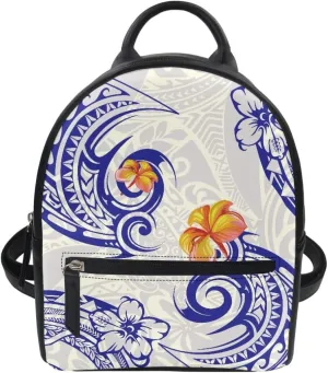 GLUDEAR Polynesian Flower Printed Backpack for Womens Girls Small Daypack Shoulder Bag Casual Travel Bookbag,Blue Polynesian Hibiscus Flower,OneSize