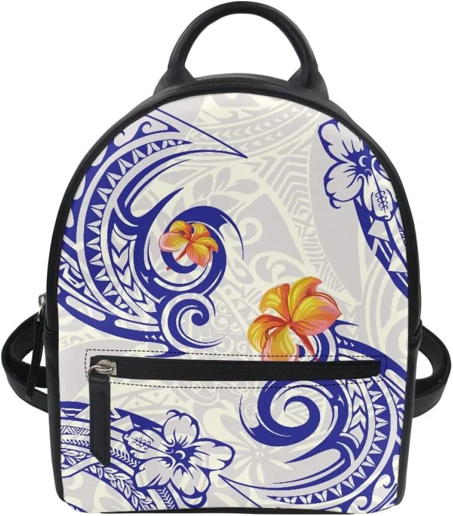 GLUDEAR Polynesian Flower Printed Backpack for Womens Girls Small Daypack Shoulder Bag Casual Travel Bookbag,Blue Polynesian Hibiscus Flower,OneSize