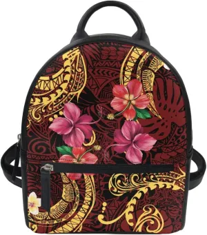 GLUDEAR Polynesian Flower Printed Backpack for Womens Girls Small Daypack Shoulder Bag Casual Travel Bookbag,Brown Polynesian Tribal,OneSize