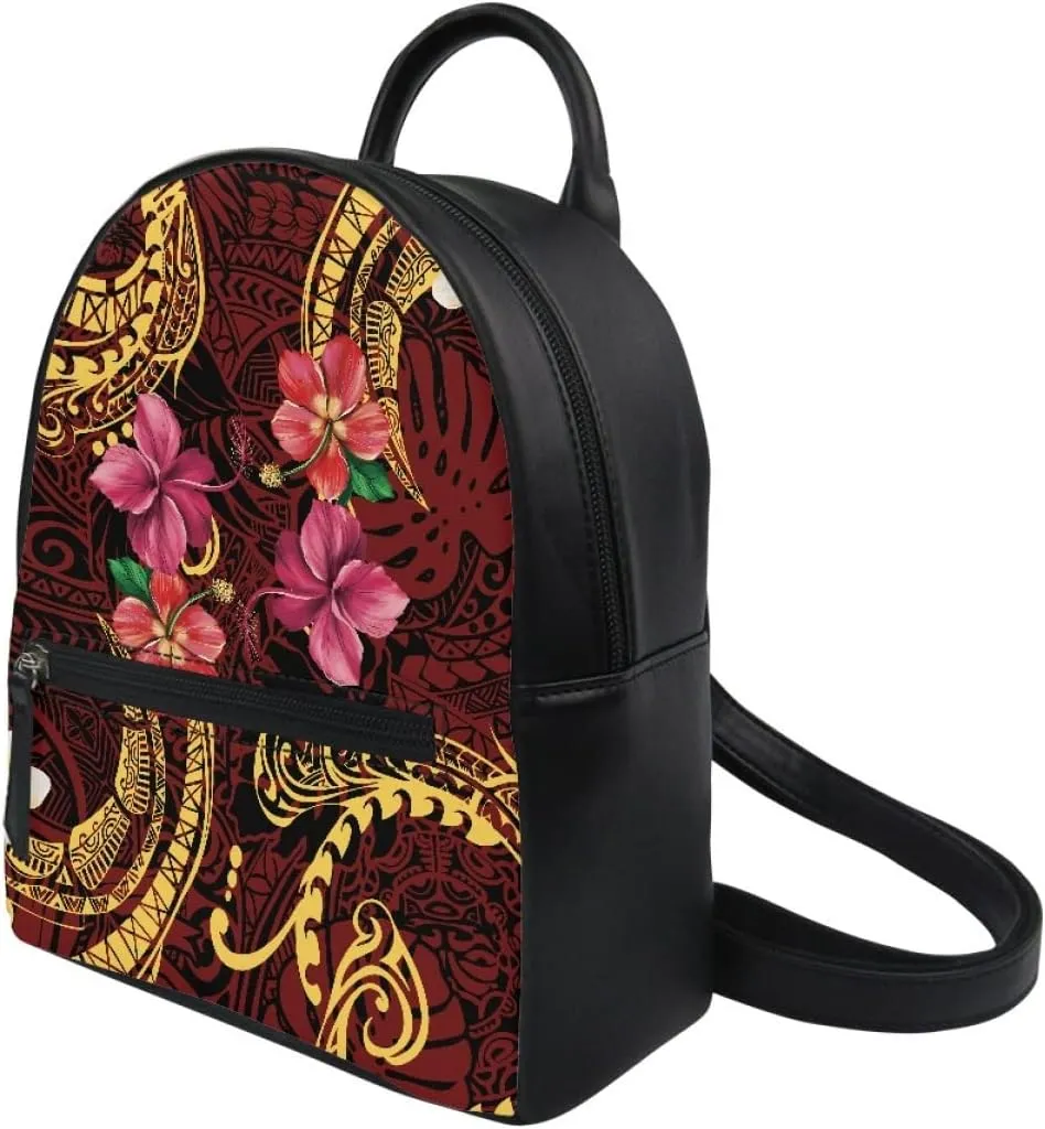 GLUDEAR Polynesian Flower Printed Backpack for Womens Girls Small Daypack Shoulder Bag Casual Travel Bookbag,Brown Polynesian Tribal,OneSize