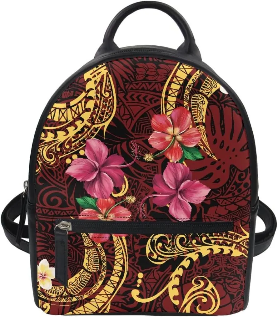 GLUDEAR Polynesian Flower Printed Backpack for Womens Girls Small Daypack Shoulder Bag Casual Travel Bookbag,Brown Polynesian Tribal,OneSize