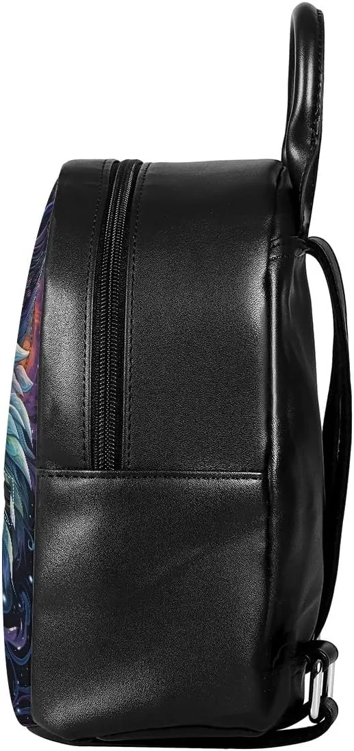 GLUDEAR Women Cool Wolf Print PU Leather Small Backpack Shoulder Bag Ladies Travel Bag,Blue Wolf Head