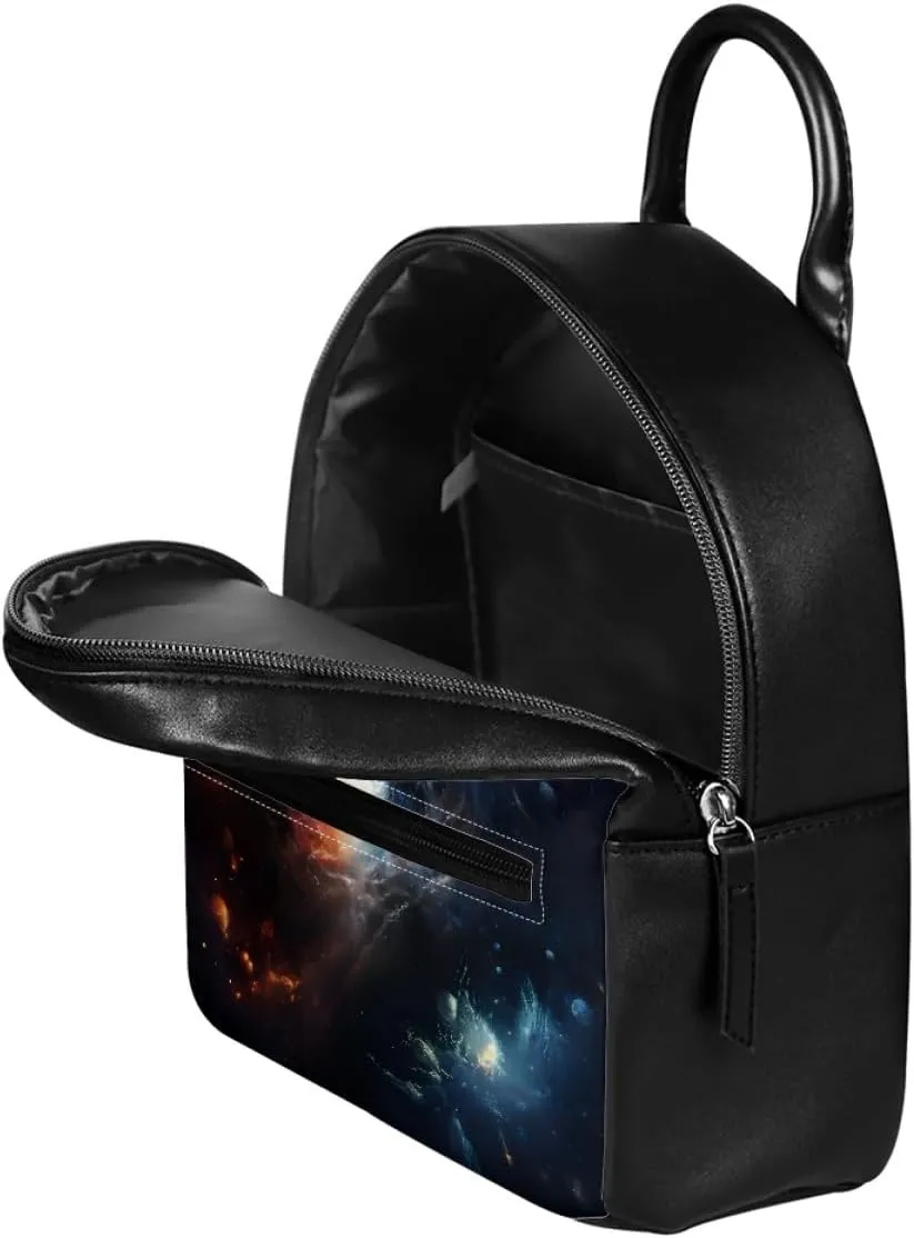 GLUDEAR Women Cool Wolf Print PU Leather Small Backpack Shoulder Bag Ladies Travel Bag,Flames Wolf