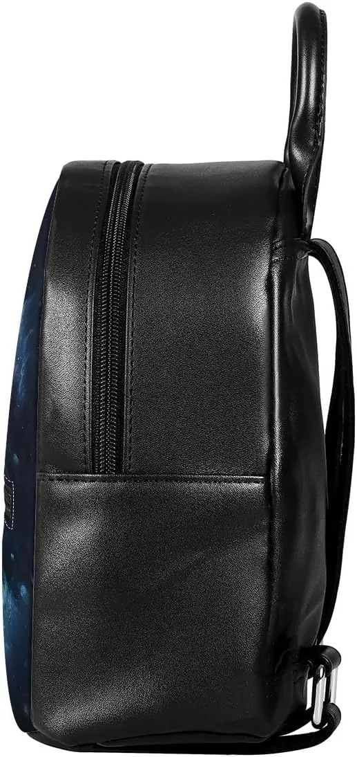 GLUDEAR Women Cool Wolf Print PU Leather Small Backpack Shoulder Bag Ladies Travel Bag,Flames Wolf