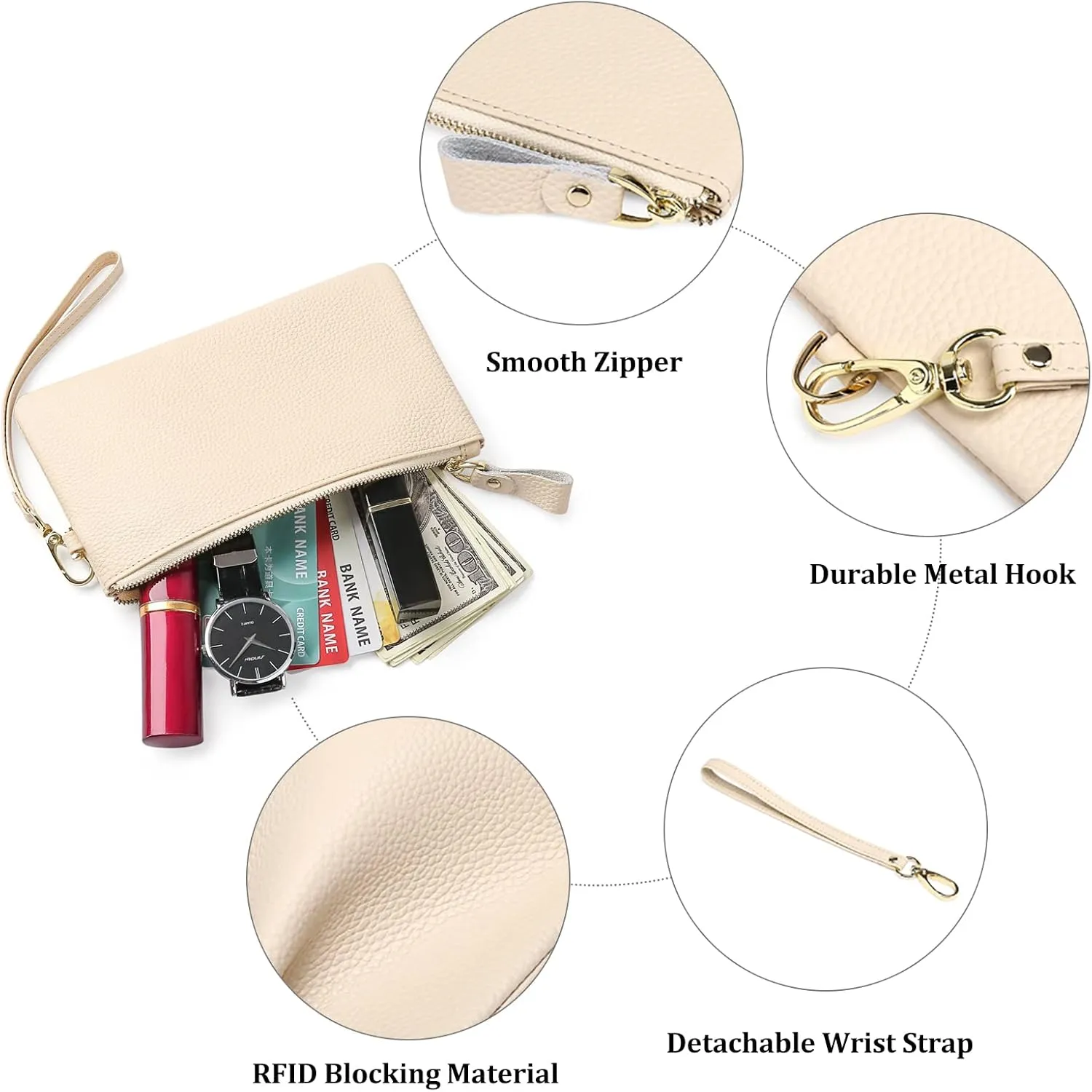 GOIACII Women's Wristlet Clutch Slim Leather Wallet RFID Blocking Handbag