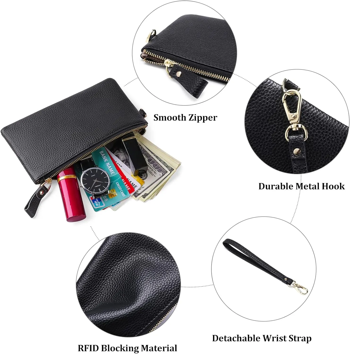GOIACII Women's Wristlet Clutch Slim Leather Wallet RFID Blocking Handbag
