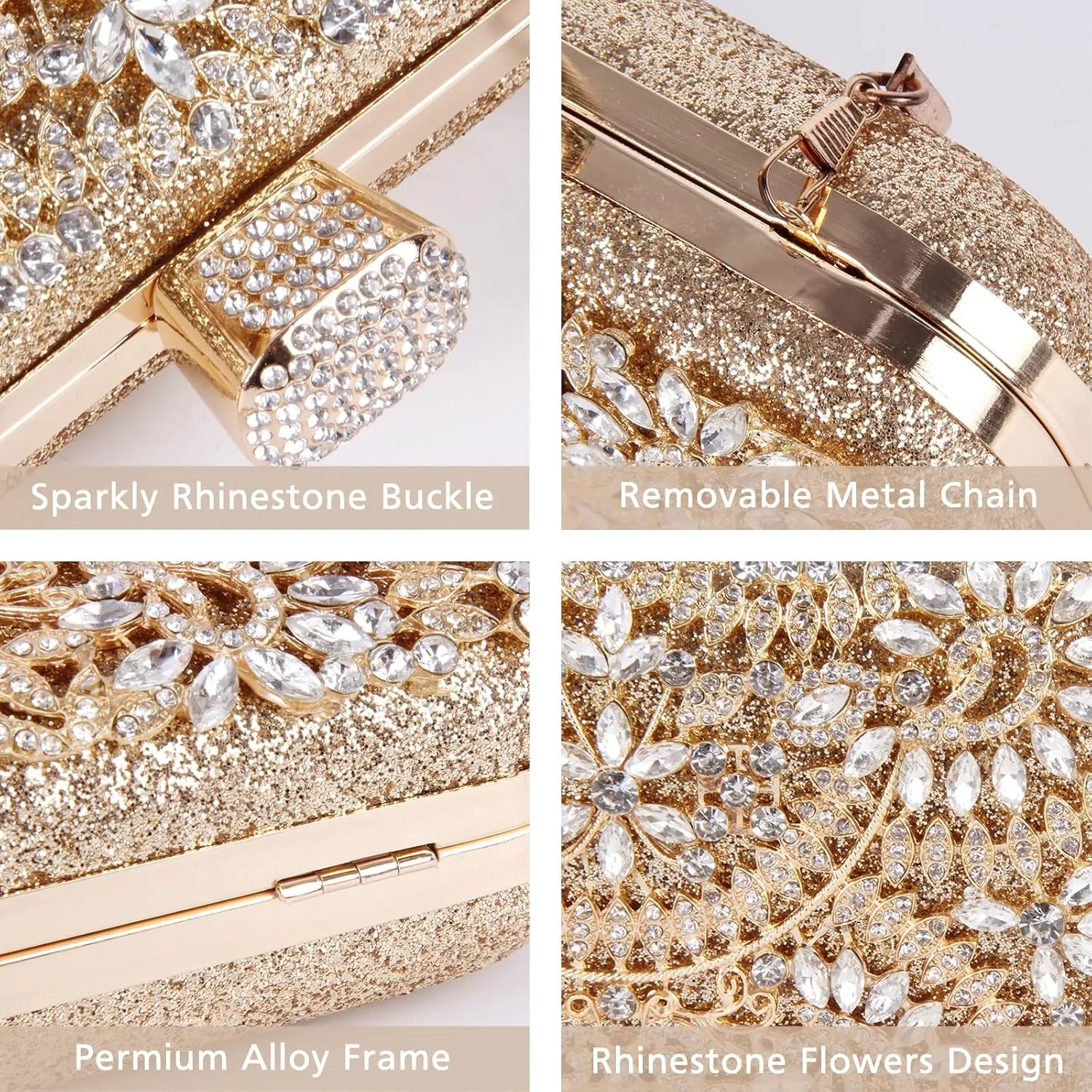 GOKTOW Rhinestone Clutch Purse,Sparkly Crystal Floral Evening Bag for Women Formal Prom Bridal Wedding Party