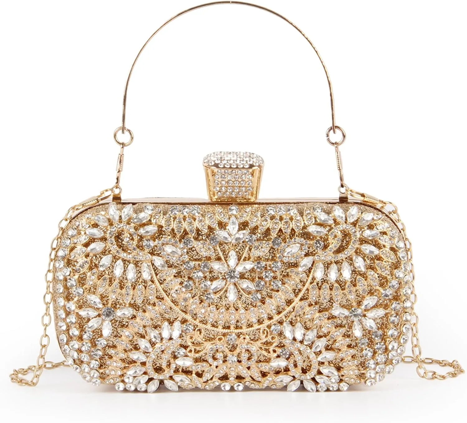 GOKTOW Rhinestone Clutch Purse,Sparkly Crystal Floral Evening Bag for Women Formal Prom Bridal Wedding Party