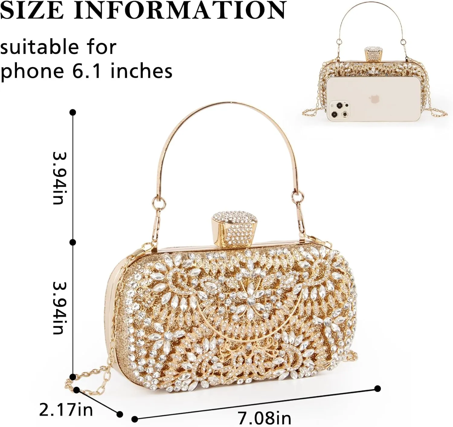GOKTOW Rhinestone Clutch Purse,Sparkly Crystal Floral Evening Bag for Women Formal Prom Bridal Wedding Party