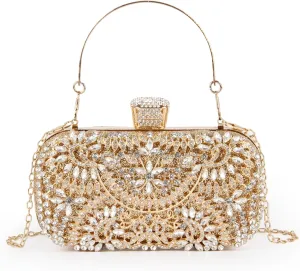 GOKTOW Rhinestone Clutch Purse,Sparkly Crystal Floral Evening Bag for Women Formal Prom Bridal Wedding Party