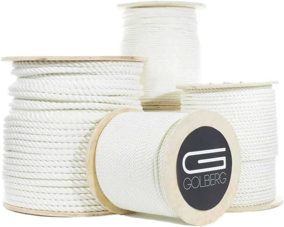 GOLBERG G Twisted Nylon Rope (2 Inch x 100 Feet) - White Multipurpose Utility Line - Dock Lines, Towing Lines, Heavy Loads and Crafts