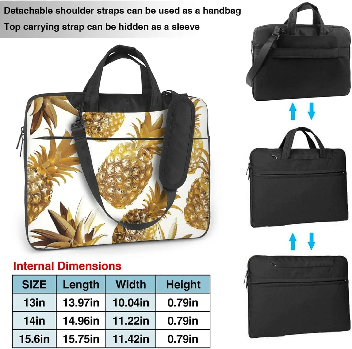 Golden Pineapple Background Printed Laptop Tote Bag Travel Bag Business Computer Bag Work Bag for Men Women