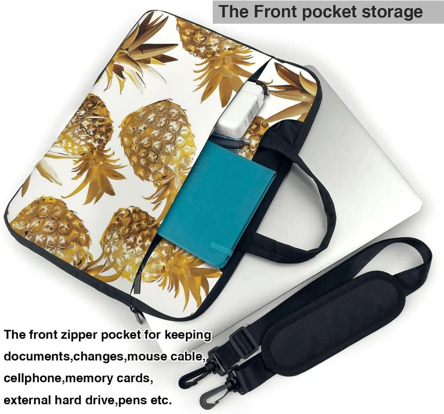 Golden Pineapple Background Printed Laptop Tote Bag Travel Bag Business Computer Bag Work Bag for Men Women