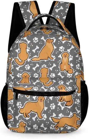 Golden Retriever Backpack for Kids Girls Boys School, 16 Inches Cute Dog Theme Bookbag, Adjustable, Lightweight, Large Capacity, Colorful Daily Casual Backpacks