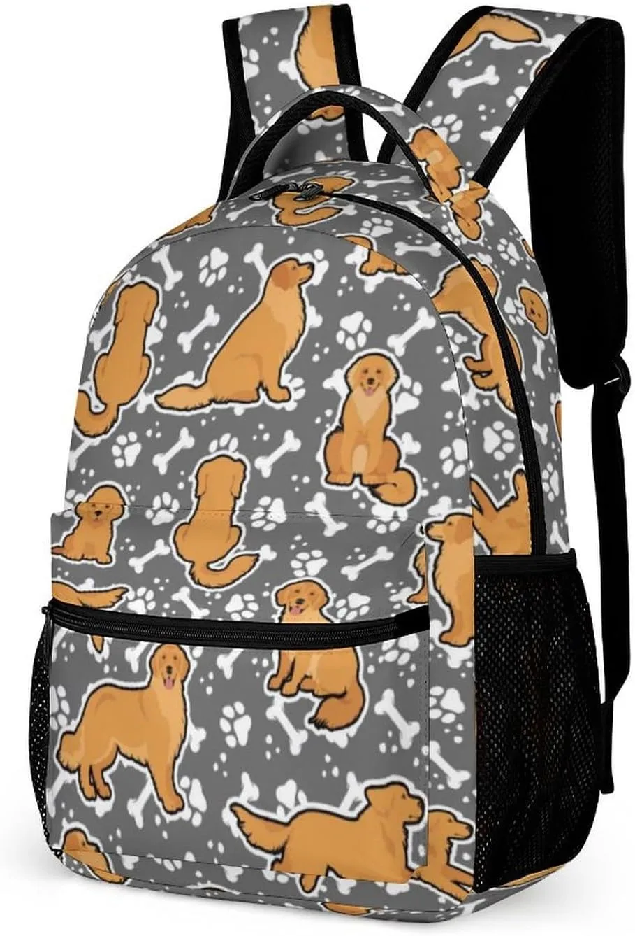 Golden Retriever Backpack for Kids Girls Boys School, 16 Inches Cute Dog Theme Bookbag, Adjustable, Lightweight, Large Capacity, Colorful Daily Casual Backpacks