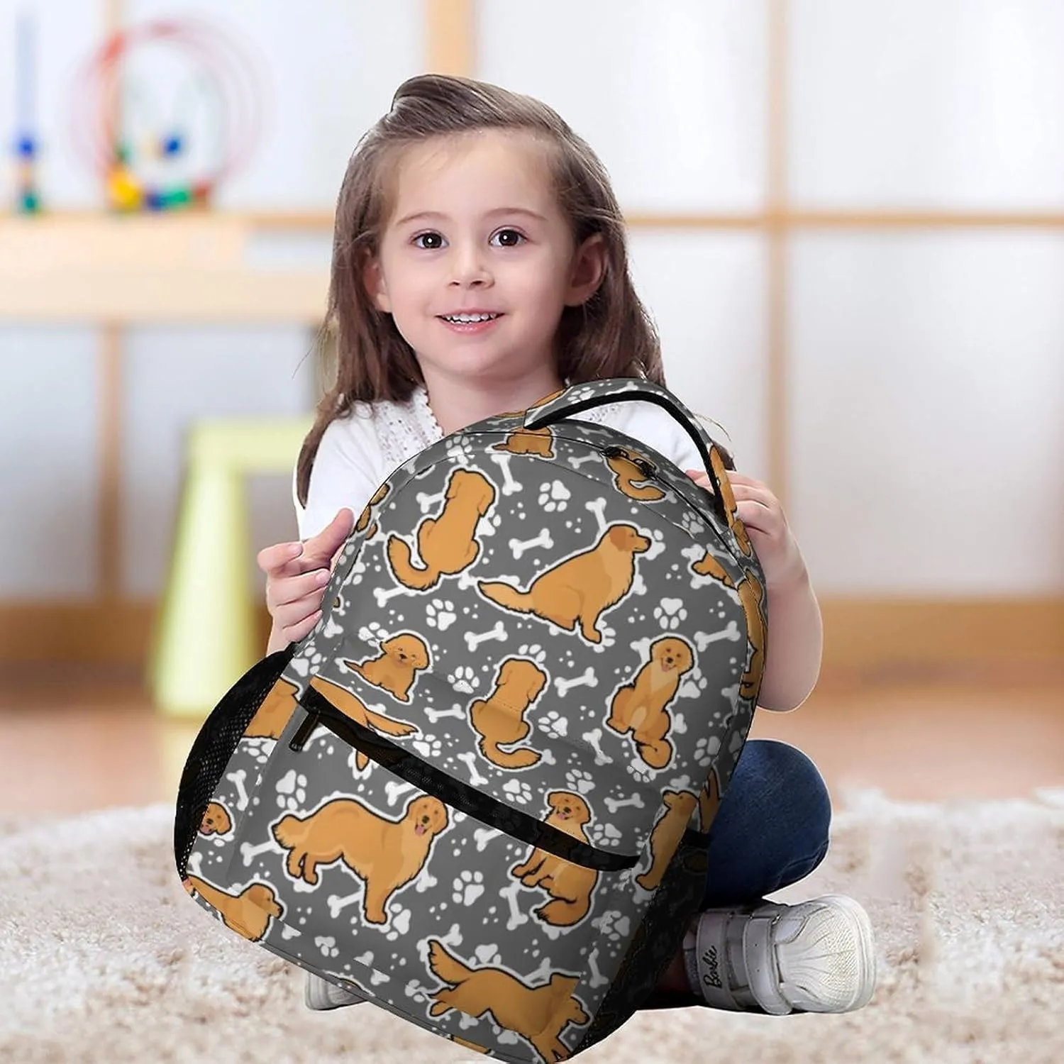Golden Retriever Backpack for Kids Girls Boys School, 16 Inches Cute Dog Theme Bookbag, Adjustable, Lightweight, Large Capacity, Colorful Daily Casual Backpacks
