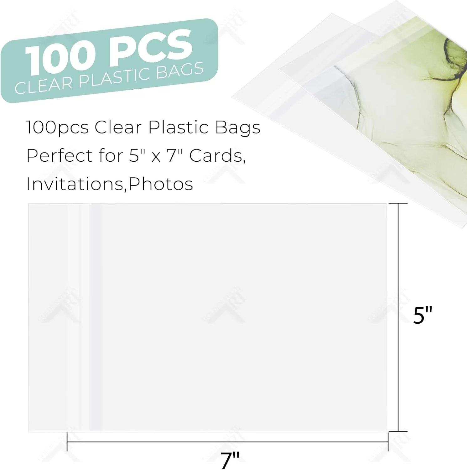 Golden State Art, 100 Pack 5x7 Inches Acid-Free Crystal Clear Sleeves Storage Bags, Resealable Cellophane Bags for 5X7 Prints, Photos, A2 A4 A6 Cards & Envelopes