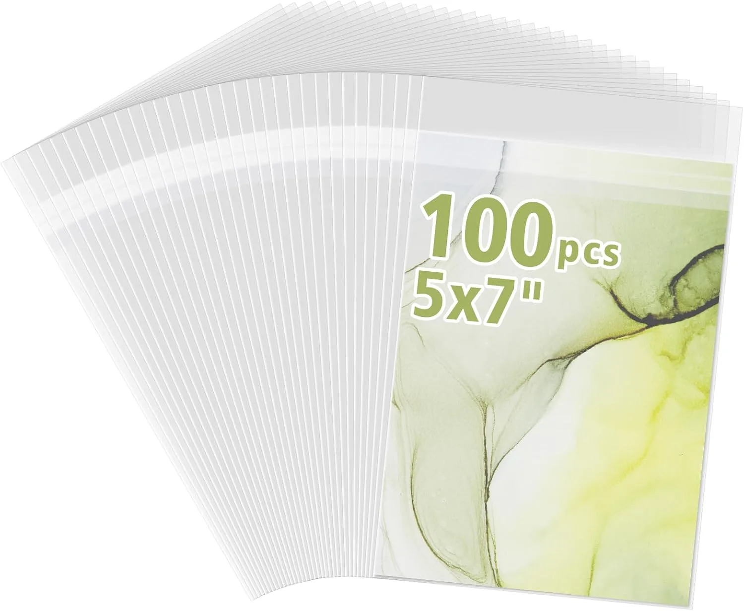 Golden State Art, 100 Pack 5x7 Inches Acid-Free Crystal Clear Sleeves Storage Bags, Resealable Cellophane Bags for 5X7 Prints, Photos, A2 A4 A6 Cards & Envelopes