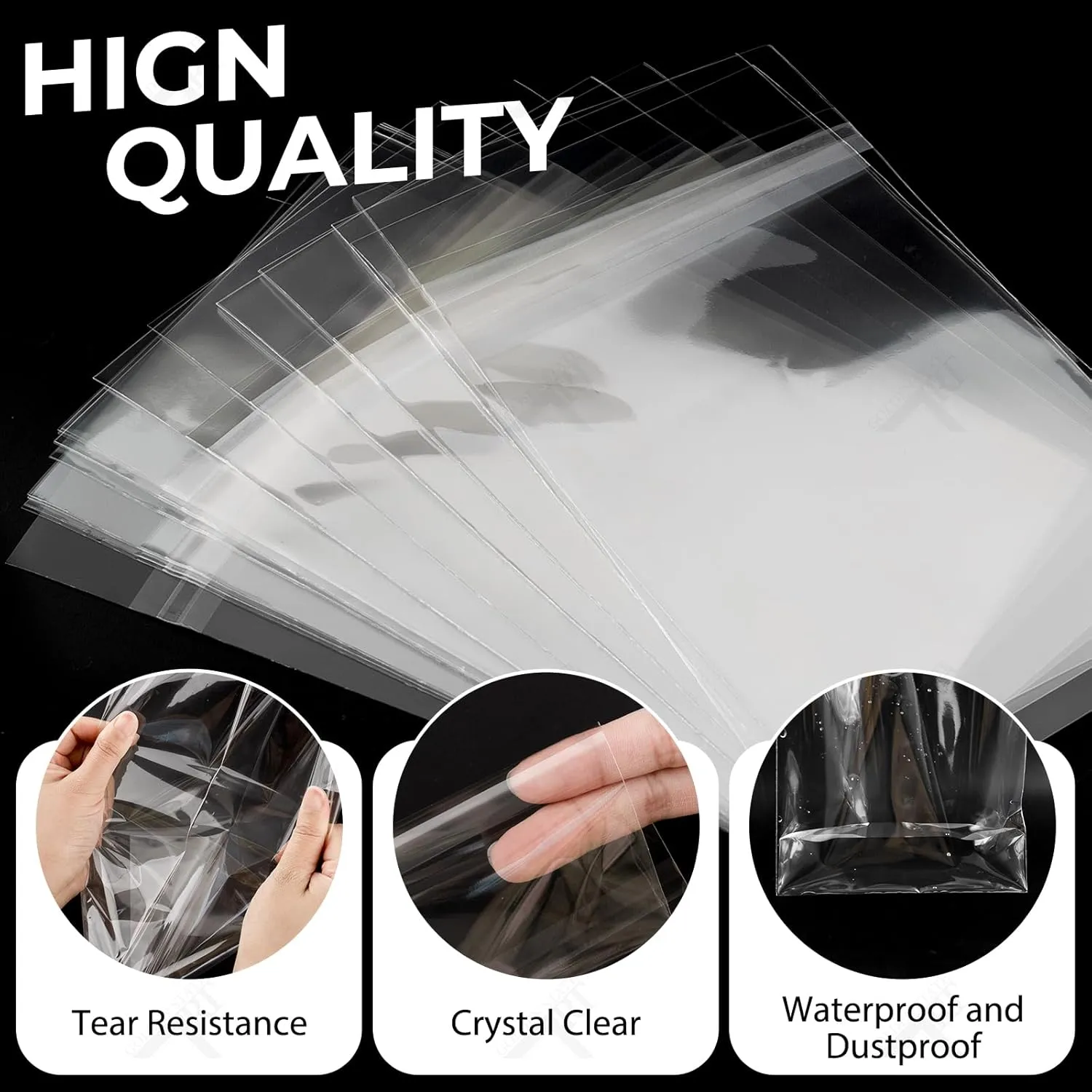 Golden State Art, 100 Pack 5x7 Inches Acid-Free Crystal Clear Sleeves Storage Bags, Resealable Cellophane Bags for 5X7 Prints, Photos, A2 A4 A6 Cards & Envelopes