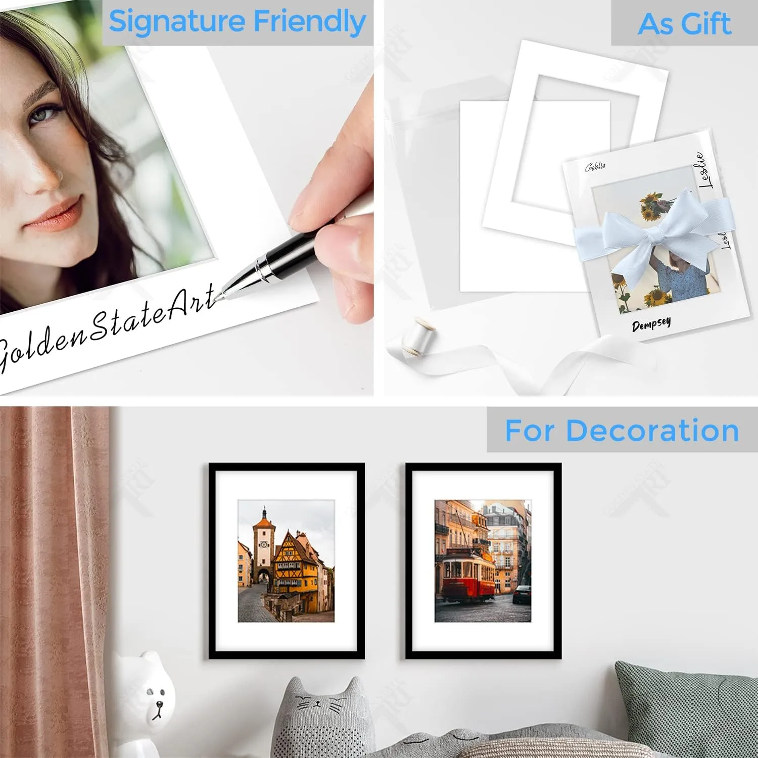 Golden State Art, Acid Free, Pack of 25, 11x14 White Picture Mats Mattes with White Core Bevel Cut for 8x10 Photo   Backing   Bags