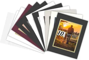 Golden State Art, Pack of 10 11x14 Double Picture Mats with White Core Bevel Cut for 8x10 Pictures   Backing   Bags, Mix Color