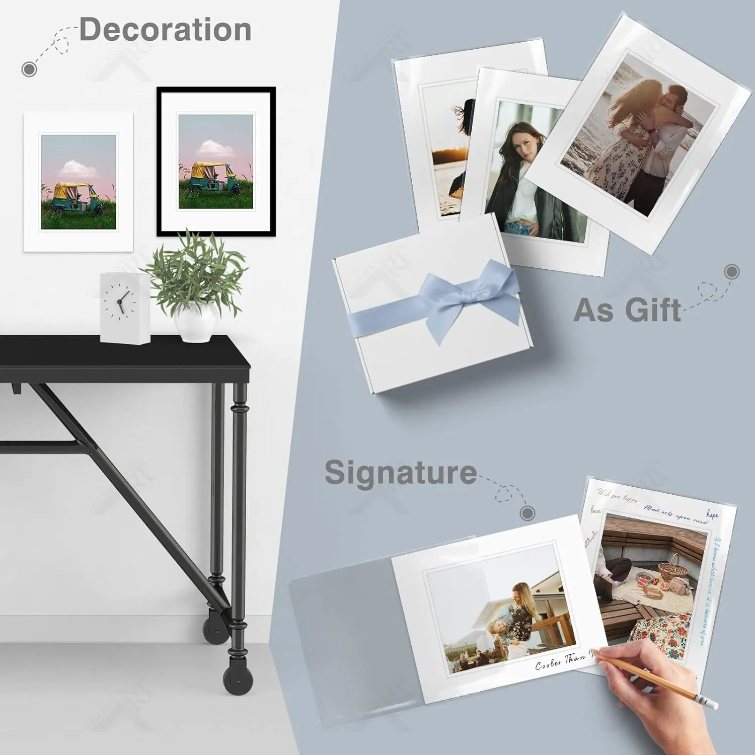 Golden State Art, Pack of 10 11x14 Double Picture Mats with White Core Bevel Cut for 8x10 Pictures   Backing   Bags, Off-White Over Off-White
