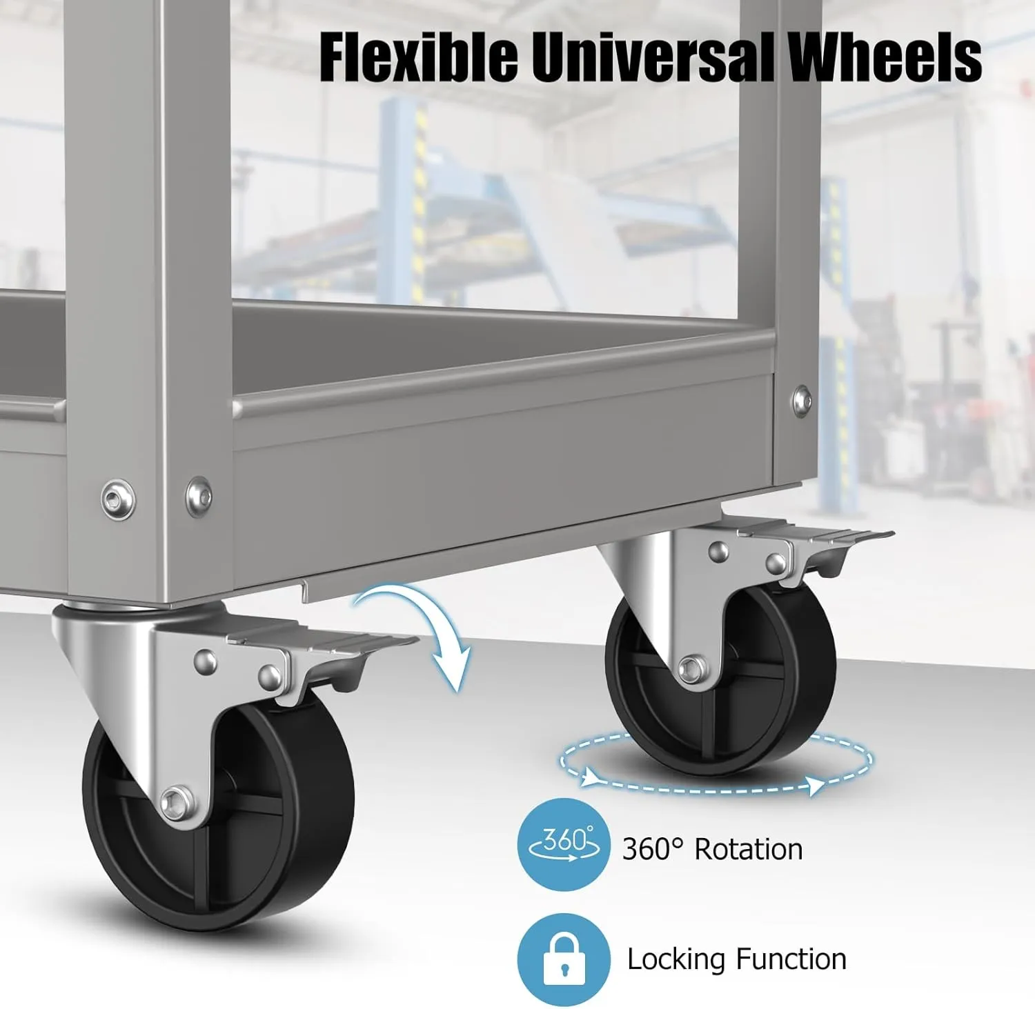 Goplus 3-Layer Service Utility Cart, Heavy Duty Unity Cart with Flat Handle, 2 Lockable Universal Wheel, 400 lbs Capacity, Rolling Tool Cart for Garage, Kitchen, Hotel, Office, Workshop Grey