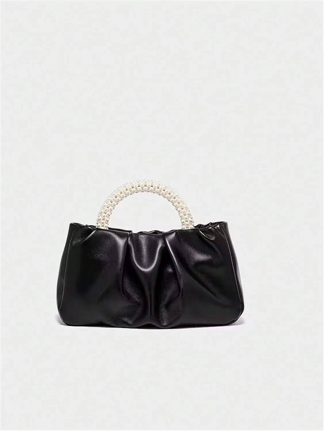 GORGLITTER Women's Evening Bag Pearl Purses Leather Ruched Handbags Wedding Bridal Clutch Party Prom Crossbody Purses