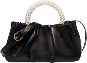 GORGLITTER Women's Evening Bag Pearl Purses Leather Ruched Handbags Wedding Bridal Clutch Party Prom Crossbody Purses