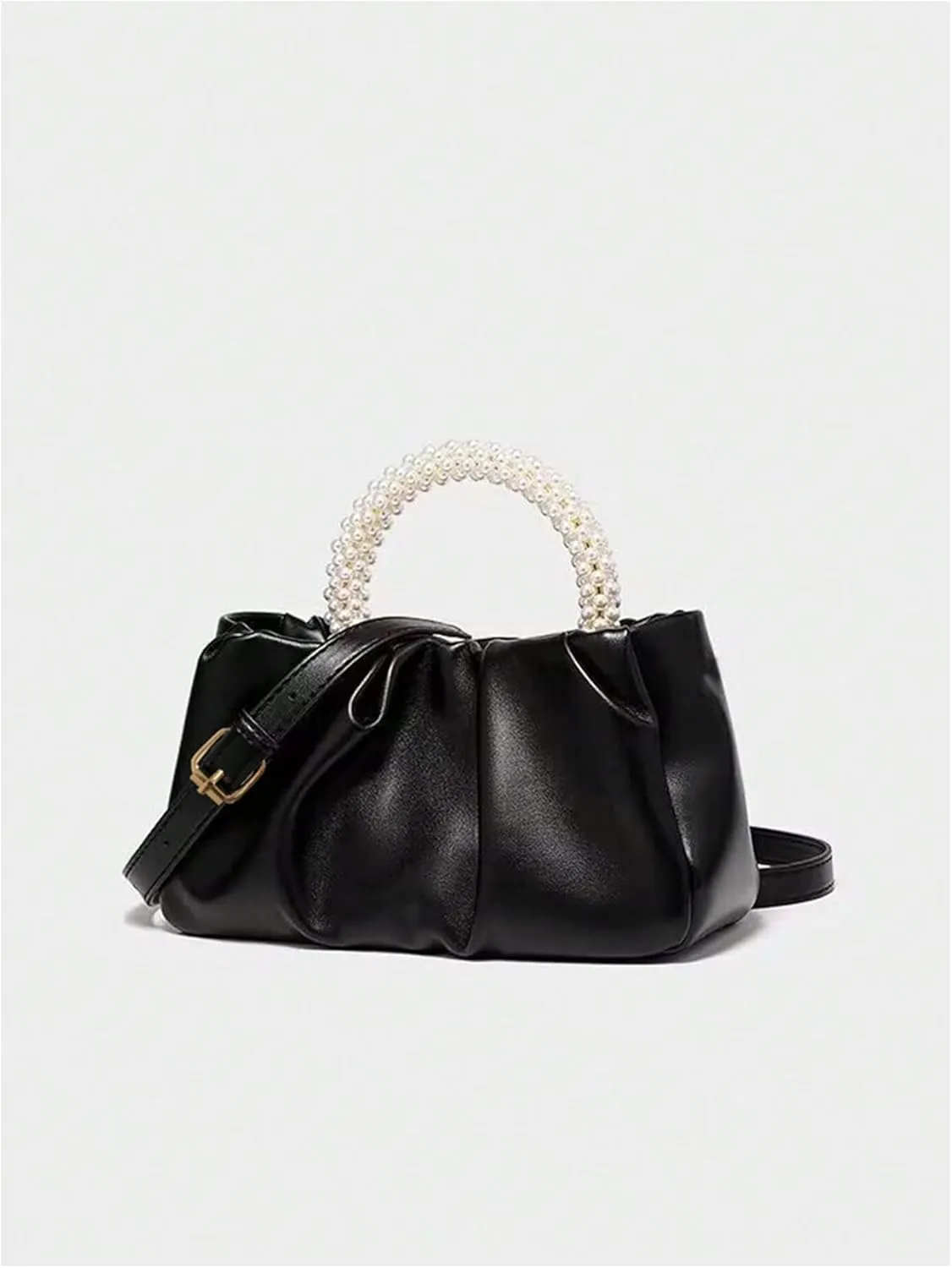 GORGLITTER Women's Evening Bag Pearl Purses Leather Ruched Handbags Wedding Bridal Clutch Party Prom Crossbody Purses