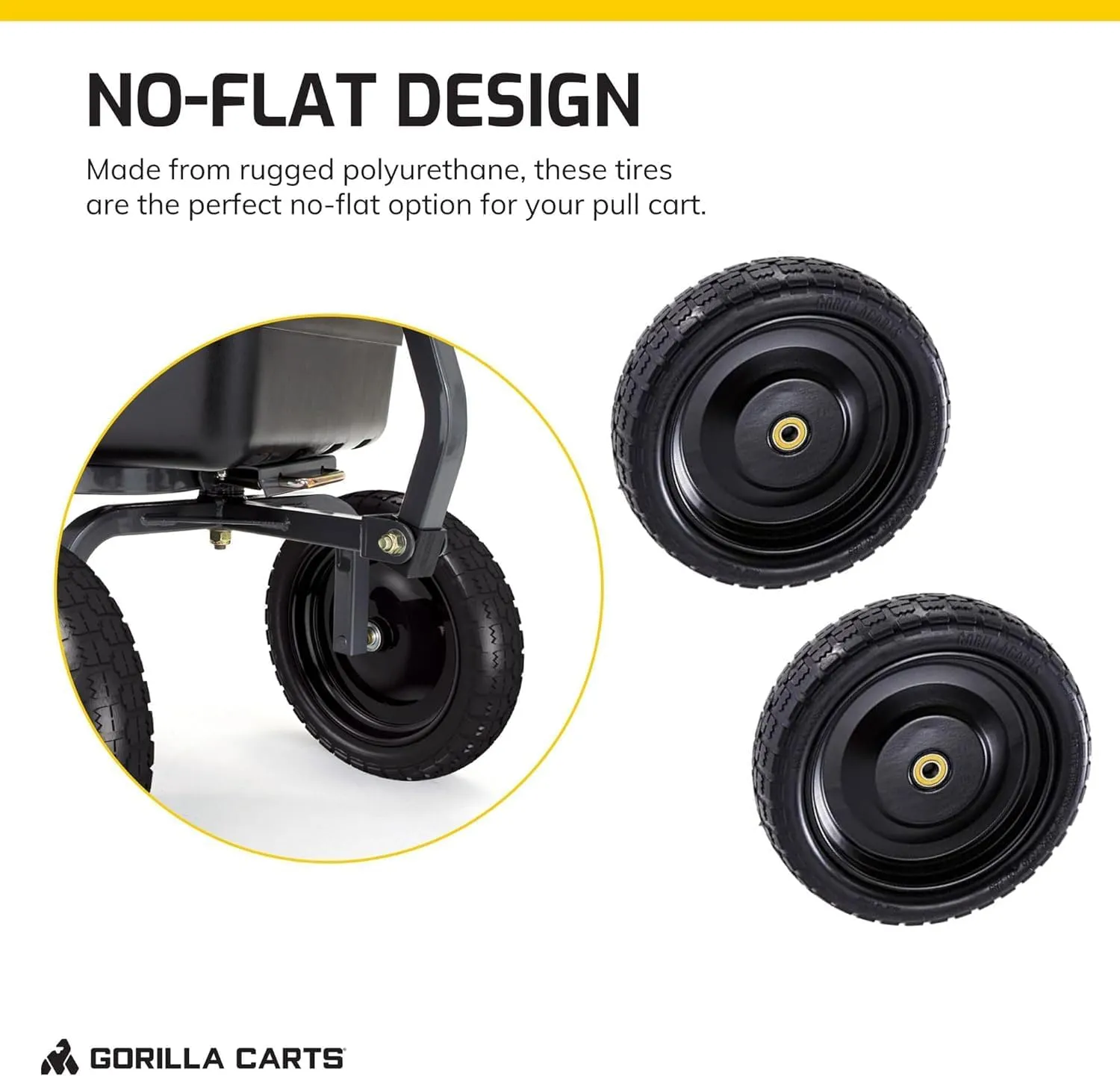Gorilla Carts 13 Inch No-Flat Replacement Wheels, Heavy Duty Solid Tires, for Utility Garden Cart, Wheelbarrow, Dolly & Wagon, Black, Set of 4