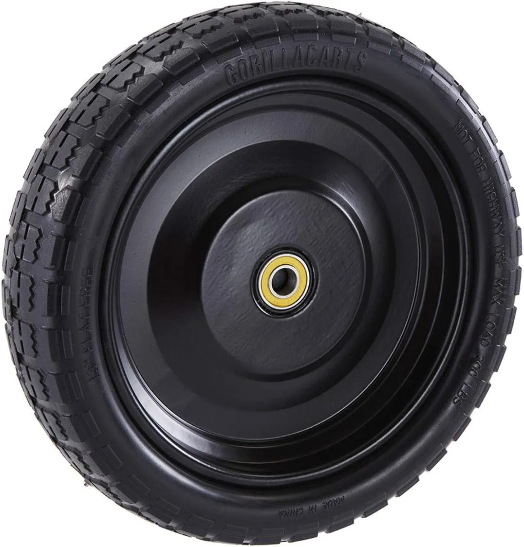 Gorilla Carts 13 Inch No-Flat Replacement Wheels, Heavy Duty Solid Tires, for Utility Garden Cart, Wheelbarrow, Dolly & Wagon, Black, Set of 4
