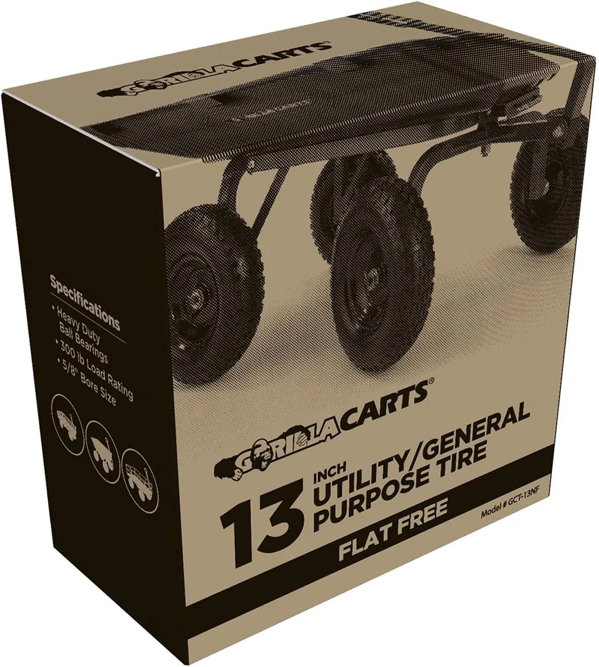 Gorilla Carts 13 Inch No-Flat Replacement Wheels, Heavy Duty Solid Tires, for Utility Garden Cart, Wheelbarrow, Dolly & Wagon, Black, Set of 4