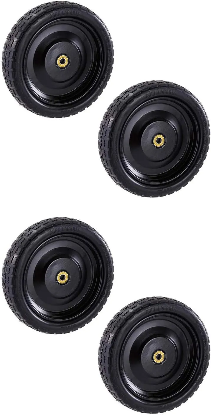Gorilla Carts 13 Inch No-Flat Replacement Wheels, Heavy Duty Solid Tires, for Utility Garden Cart, Wheelbarrow, Dolly & Wagon, Black, Set of 4