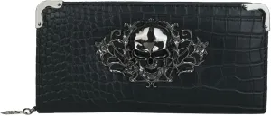 Goth Wallet Skull Clutch Bag PU Leather Gothic Purse (Black-1)